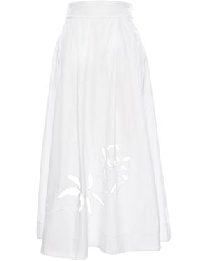 IZABELA MANDOIU Rose Cutwork Cotton Midi Skirt With Pockets - White