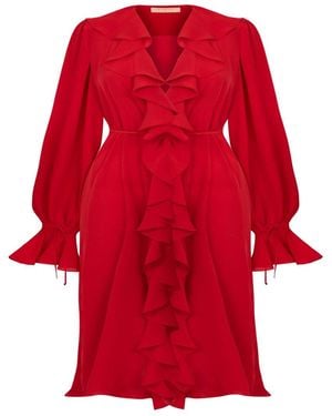 Elsava Cascading Ruffle Dress - Red