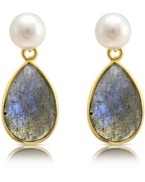 Pearls of the Orient Online Neutrals Clara Cultured Freshwater Pearl & Labradorite Drop Earrings - Blue