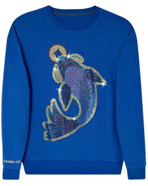 Miracles Manifester Koi Fish Lucky Feng Shui Rhinestoned Sweatshirt - Blue