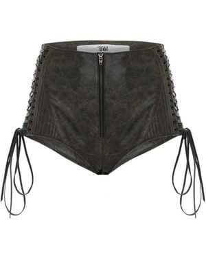 Maison sél Leather Extra Mini Shorts - Black