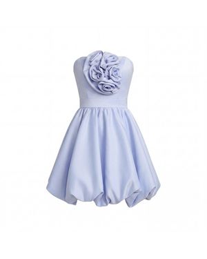 Mac Duggal Strapless Bubble Hem Mini Dress With 3D Flowers - Blue