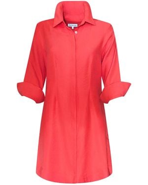 Perlavera Fancy Coral Three Quarter Sleeve Length Slim Fit Mini Dress - Red