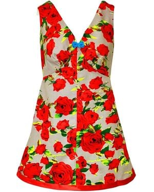 Couture to Your Door Rose Floral Mini A Line Mod Dress - Red