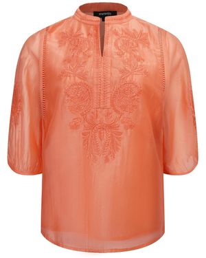 Smart and Joy Embroidered Tencel-Blend Blouse - Orange