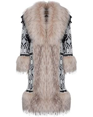 The Extreme Collection Alpaca Merino Wool Longline Coat With Vegan Fur Details Agata - Natural