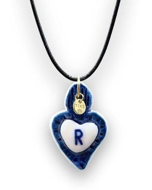 Tiké Jewels Sacred Heart Initial Letter R Porcelain Choker Necklace – Plated - Blue
