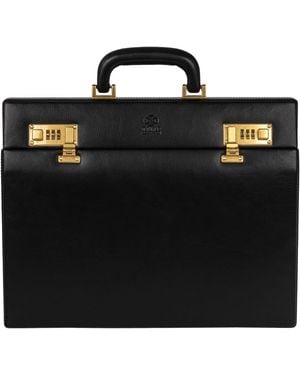 Time Resistance Leather Attaché Case Briefcase - Black