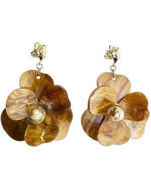 Paisie Golden Petal Drop Earrings - Metallic