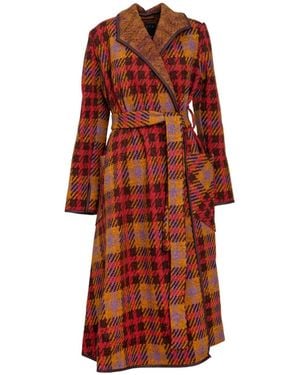 ARTISTA Chequered Maxi Knitted Coat With Belt
