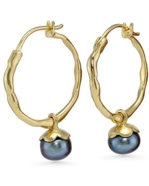Isla Silver Peacock Pearl Molten Hoop Earrings - Metallic