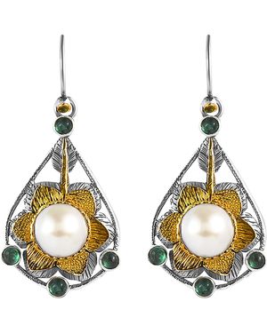 Emma Chapman Jewels Pearl Emerald Dangle Earrings - Metallic