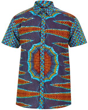 Ohema Ohene Short Sleeve Mixed African Print Shirt - Blue