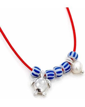 The Pheia Turtle Charm Cord Necklace - Blue