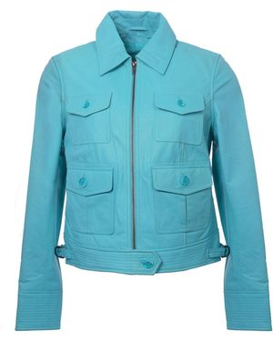 Zasta Studio Bubble Gum Sky Multi Pocket Leather Jacket - Blue