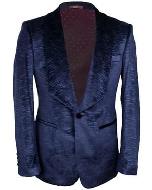 DAVID WEJ Semi Plain Velvet Shawl Lapel Blazer – Royal - Blue