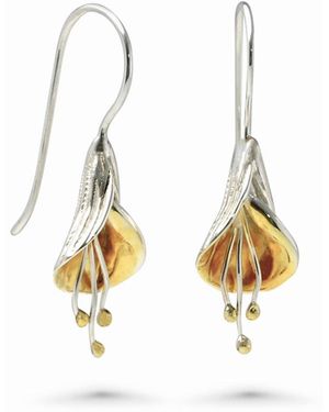 Isla Silver Mixed Metal Lily Flower Drop Earrings - Metallic