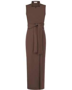 Celestine & Mae Wrap Notch Neck Maxi Dress - Brown