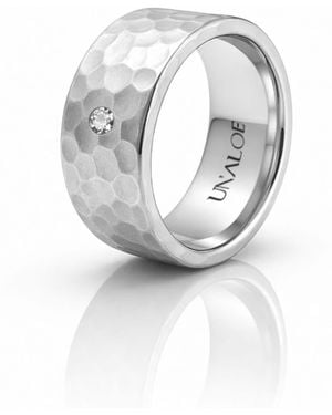 Unaloe Sterling Hammered Band Ring With Diamond – Gift For Her Luxury Statement Fine Jewellery - White