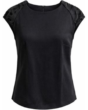 Conquista Elegant Top With Textured Cap Sleeves - Black