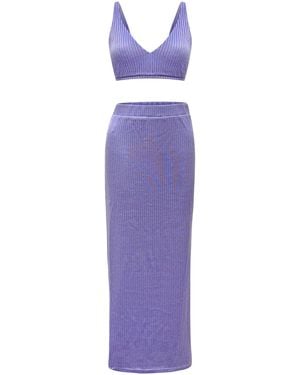 Why Mary Knitted Crop Top & Maxi Pencil Skirt Set - Purple