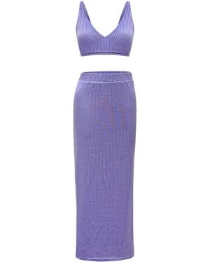 Why Mary Knitted Crop Top & Maxi Pencil Skirt Set - Purple
