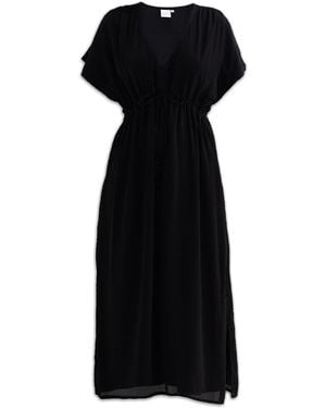 REISTOR V-Neck Gathered Maxi Crepe Dress - Black