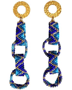 Iliana Arrazola Bold Chunky Link, Dangle Earrings, Glass Beads, Beaded Jewellery - Blue