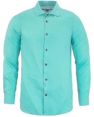lords of harlech Lionel Linen Button Down Shirt - Blue