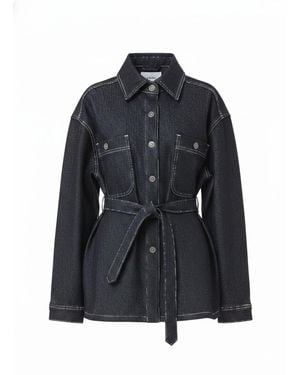 Gao Republic Oversized Denim Shirt Jacket With Belt - Black