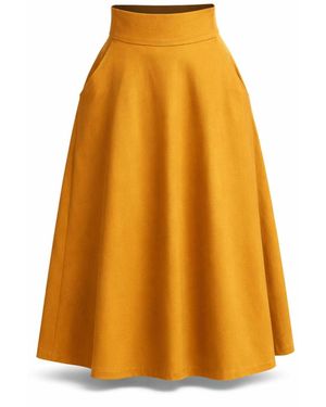 Nikka Place Flared Midi Cotton Skirt With High Waist & Pockets - Orange