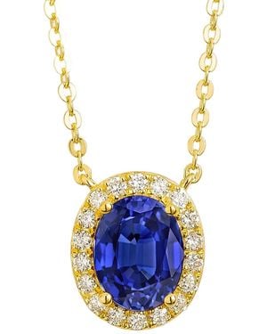 Juvetti Mina Oval Sapphire & Diamond Halo Necklace - Blue