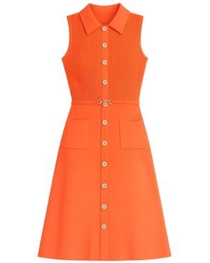 Yumi' Rib Knitted Skater Dress With Buckle Detail - Orange
