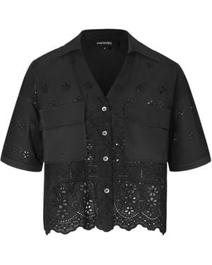 Smart and Joy Embroidered Crop Shirt - Black
