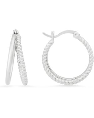 Kylie Harper Sterling Twisted Rope Double Hoop Earrings - White