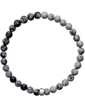 Ora Pearls Aro Men's Snowflake Obsidian & Map Jasper Bracelet Silver Bead - Black