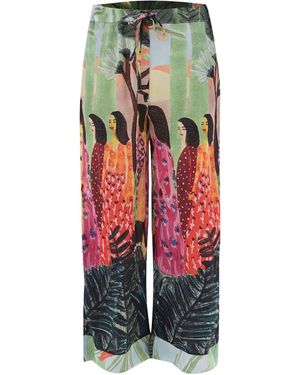 Peraluna Shuko Tropic Printed Satin Trouser - Green