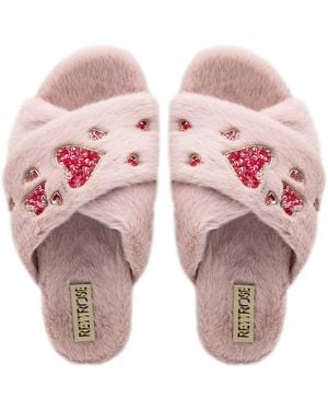 Rettrose Kaylee Dusky Luxury Plush Diamanté Embellished Handmade Slipper - Pink