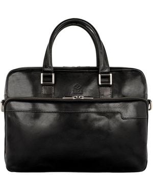 Time Resistance Leather Briefcase Laptop Bag - Black