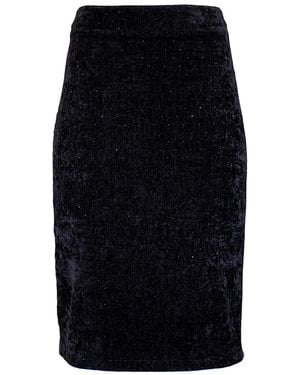 Lalipop Design Velvet Pencil Skirt With Subtle Shimmer - Black