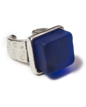Smart Glass Jewelry Recycled Glass Cube Ring Cobalt - Blue