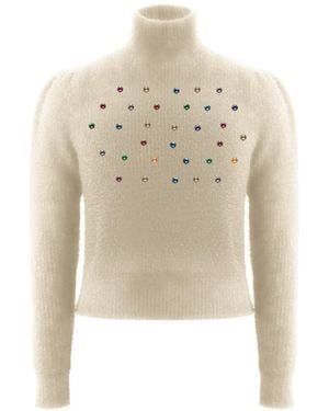 Roch Perel Neutrals Ivory Embellished Fur Knit Jumper - White
