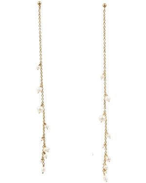 Corina Mardari Jewelry Extra Long Stud Handmade Pearl Earrings - Metallic