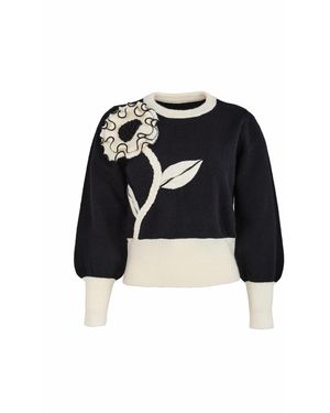 Saachi Ruffled Bloom Pullover Jumper - Black