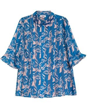 Niza Sleeveless Blouse With Front Button Closure And Geometric Print - Blue
