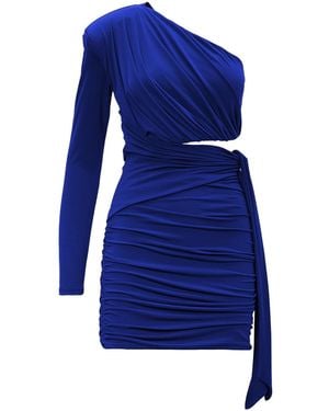 BLUZAT Mini Asymmetrical Dress With Scarf - Blue