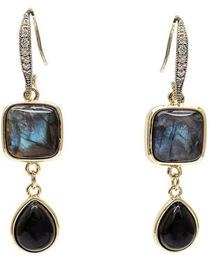 Farra Labradorite With Teardrop Obsidian Earrings - Blue