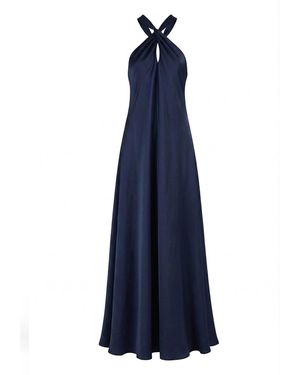 Belsize25 Soft Sculpture Series – Satin Halterneck Midi Dress - Blue