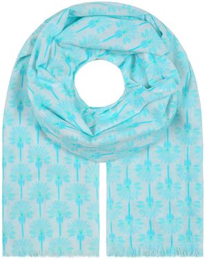 Luella Fashion Neutrals Large Cotton Scarf Printed Pattern Aqua - Blue