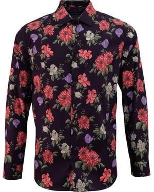 lords of harlech Floral Cotton Stretch Button-Down Shirt - Red